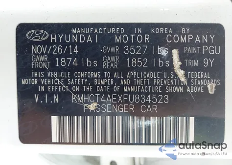 2015 Hyundai Accent Gls from USA, damaged, VIN KMHCT4AEXFU834523